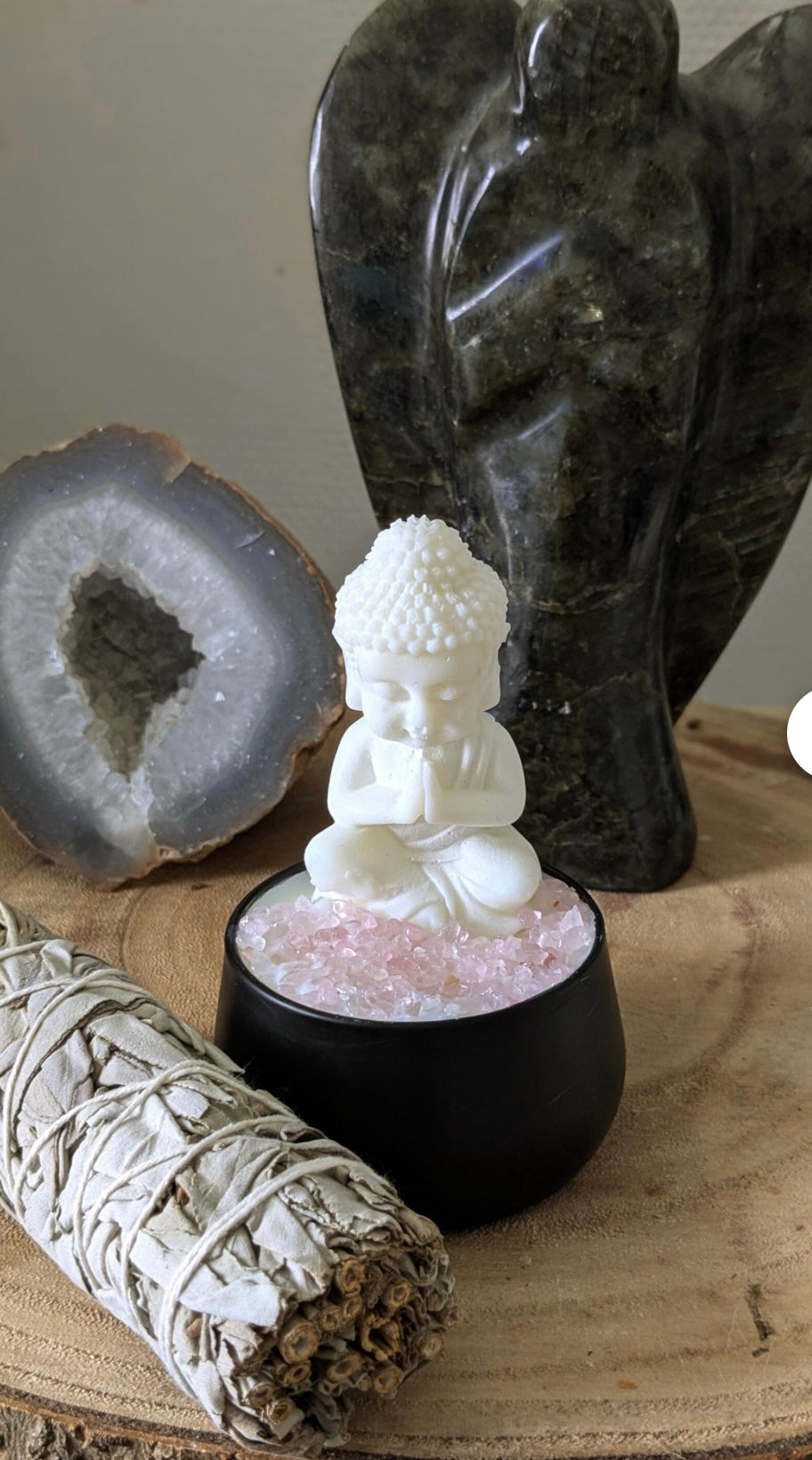 🕯️VELA BUDA CON CUARZO ROSA  💖