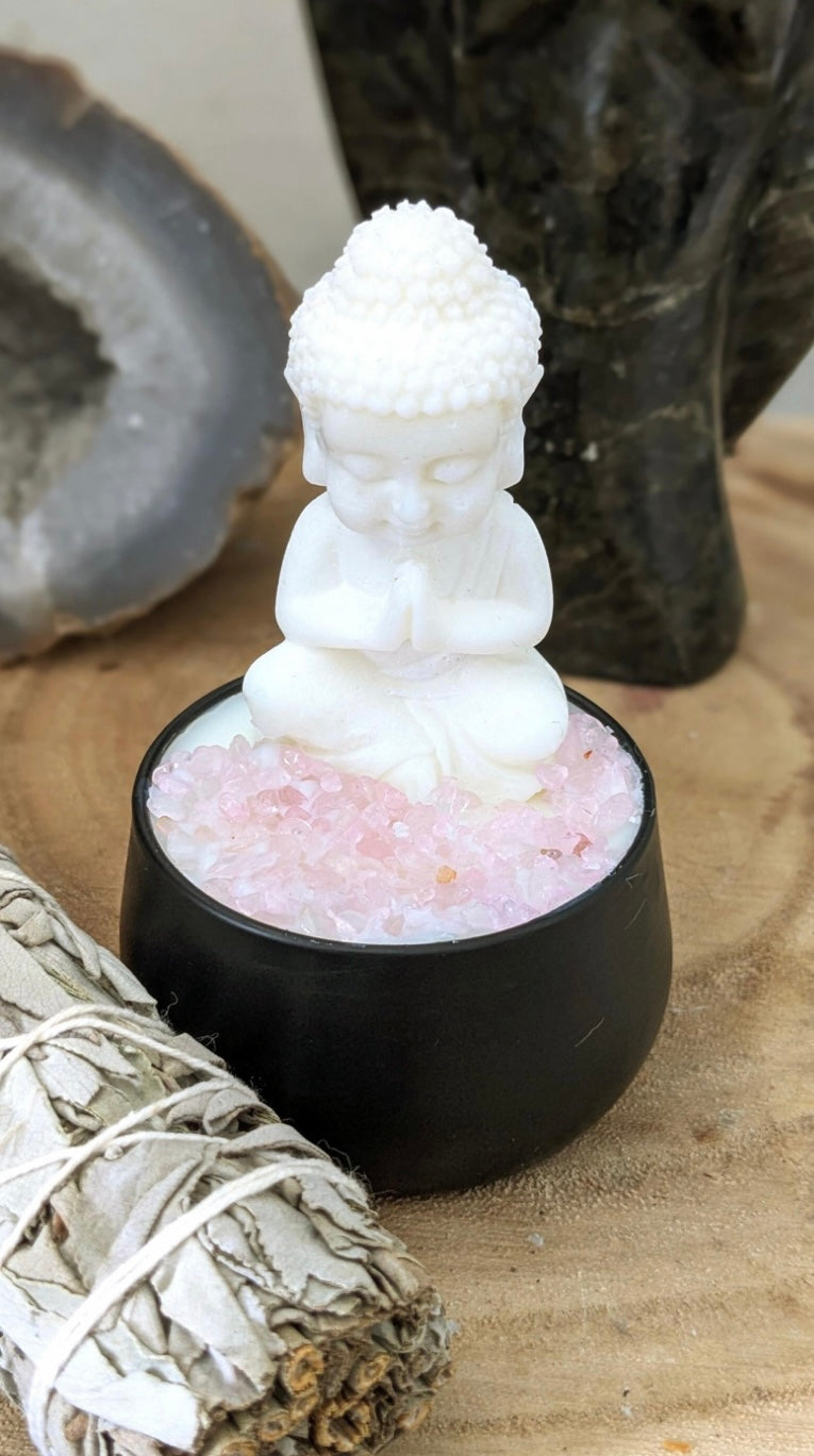 🕯️VELA BUDA CON CUARZO ROSA  💖