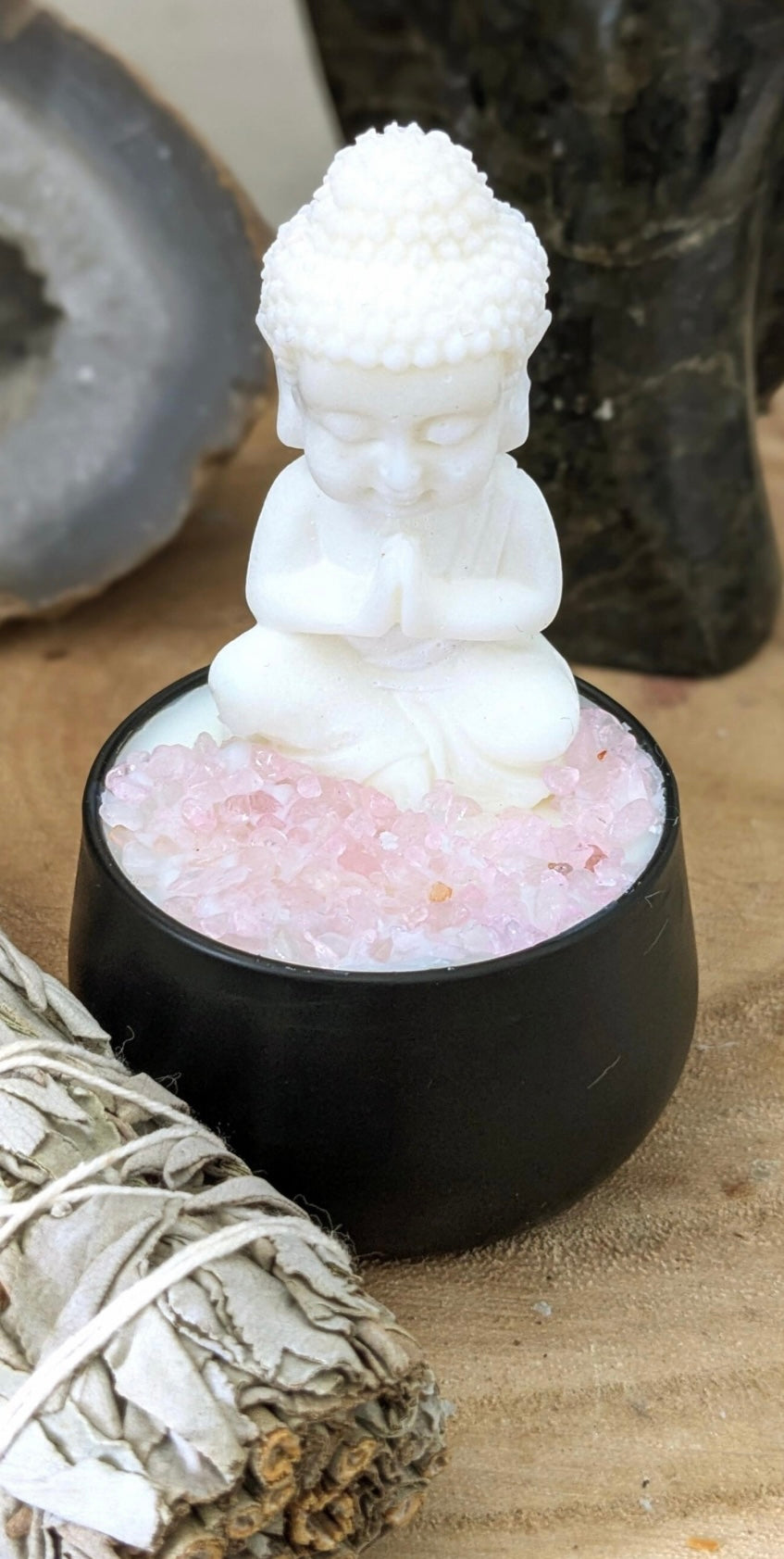 🕯️VELA BUDA CON CUARZO ROSA  💖